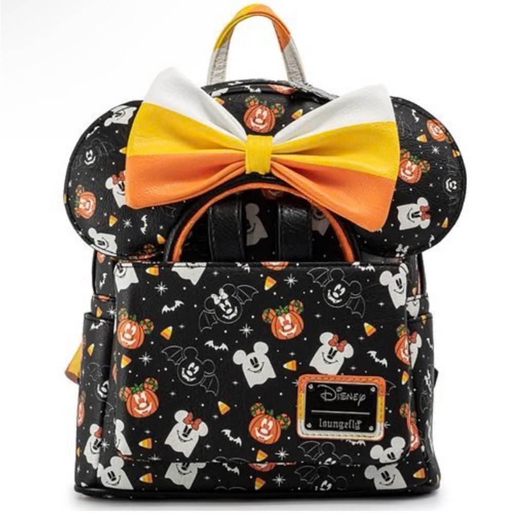 New Loungefly Spooky Mickey & Minnie Mouse Candy Corn Mini Backpack w/ Ears
